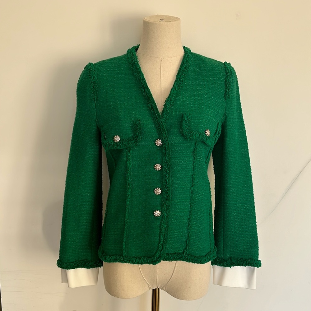 Size XS Green Zara tweed jacket with jewel buttons
